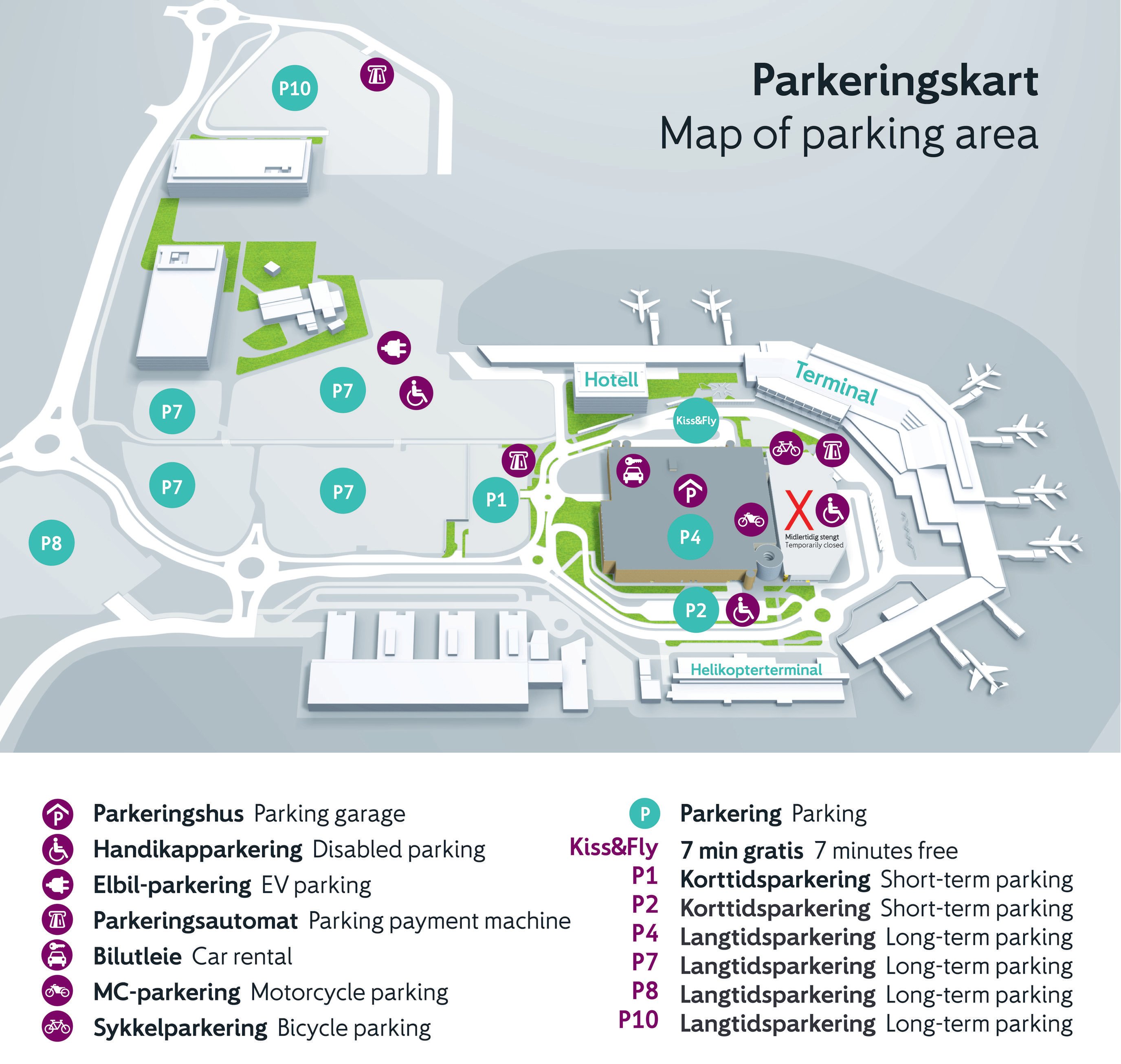Map of parking areas at Stavanger Airport Sola